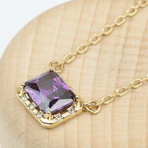 Rose Gold Necklace with Purple Square Crystal Pendant - Elegant Style, XPNL0395